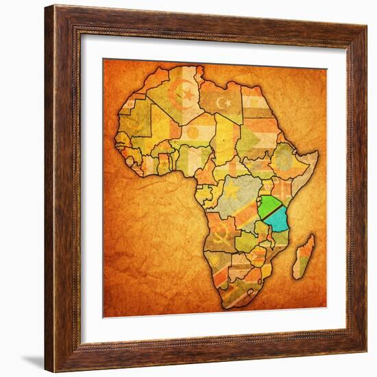 Tanzania on Actual Map of Africa-michal812-Framed Premium Giclee Print