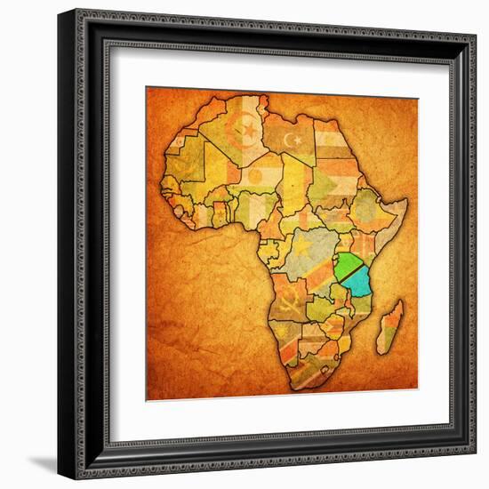 Tanzania on Actual Map of Africa-michal812-Framed Art Print