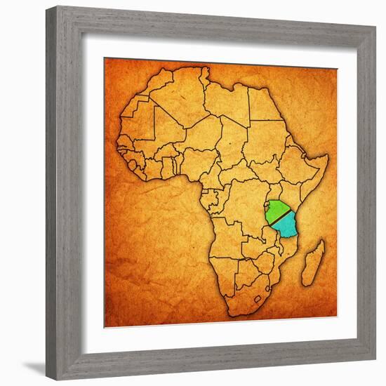 Tanzania on Actual Map of Africa-michal812-Framed Art Print