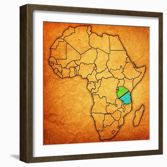 Tanzania on Actual Map of Africa-michal812-Framed Art Print