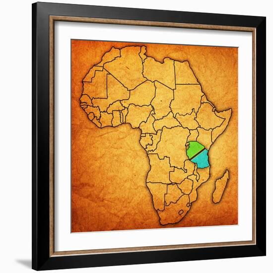 Tanzania on Actual Map of Africa-michal812-Framed Art Print