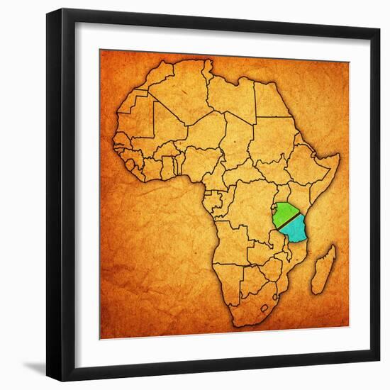 Tanzania on Actual Map of Africa-michal812-Framed Art Print