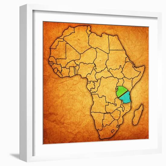 Tanzania on Actual Map of Africa-michal812-Framed Art Print