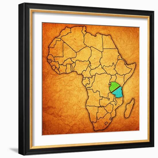 Tanzania on Actual Map of Africa-michal812-Framed Art Print