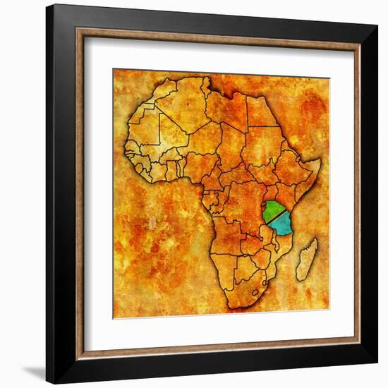 Tanzania on Actual Map of Africa-michal812-Framed Art Print