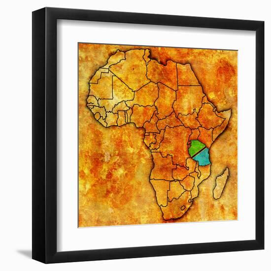 Tanzania on Actual Map of Africa-michal812-Framed Art Print