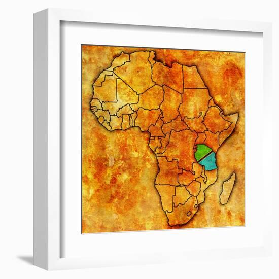 Tanzania on Actual Map of Africa-michal812-Framed Art Print