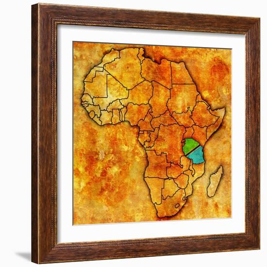 Tanzania on Actual Map of Africa-michal812-Framed Art Print