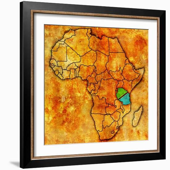 Tanzania on Actual Map of Africa-michal812-Framed Art Print