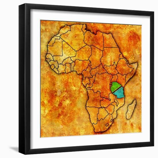 Tanzania on Actual Map of Africa-michal812-Framed Art Print