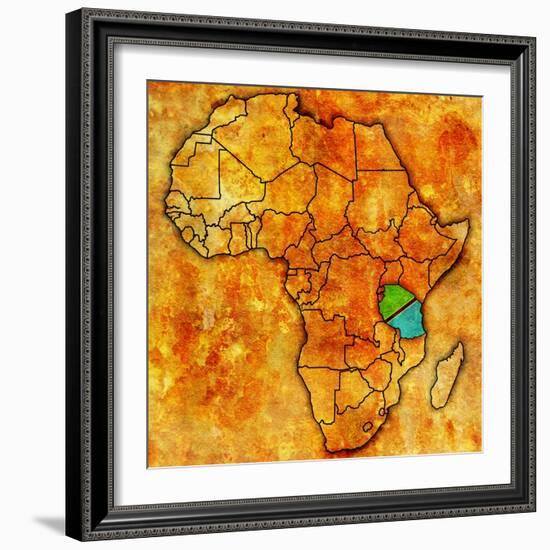 Tanzania on Actual Map of Africa-michal812-Framed Art Print