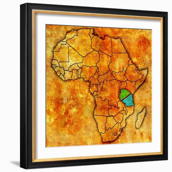 Tanzania on Actual Map of Africa-michal812-Framed Art Print