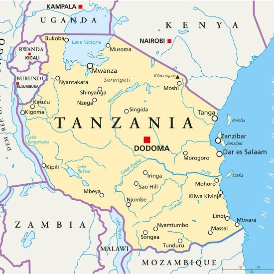 Tanzania Political Map Art Print By Peter Hermes Furian