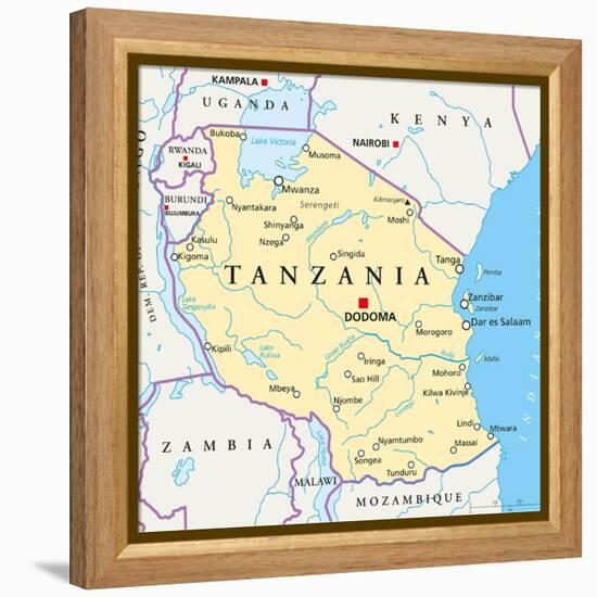 Tanzania Political Map-Peter Hermes Furian-Framed Stretched Canvas