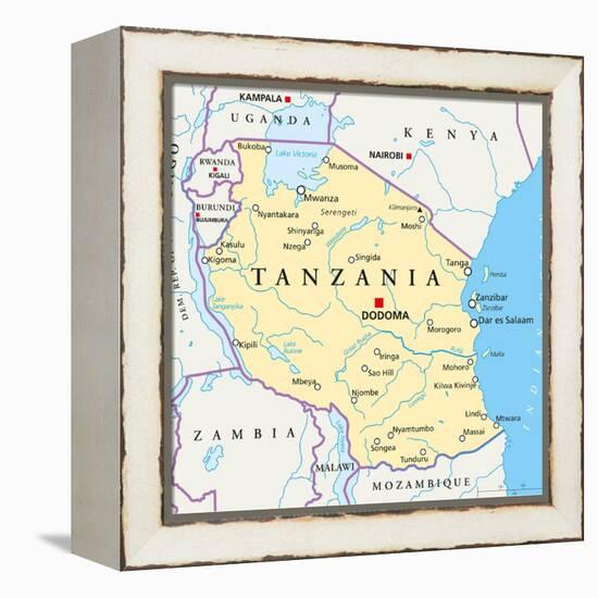 Tanzania Political Map-Peter Hermes Furian-Framed Stretched Canvas