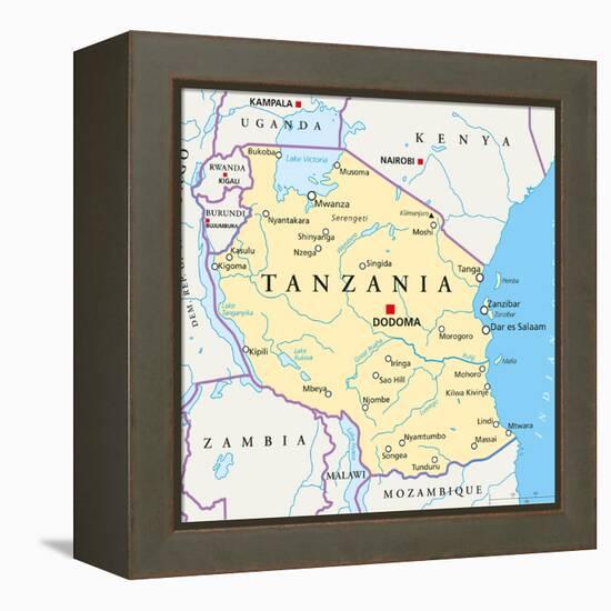 Tanzania Political Map-Peter Hermes Furian-Framed Stretched Canvas