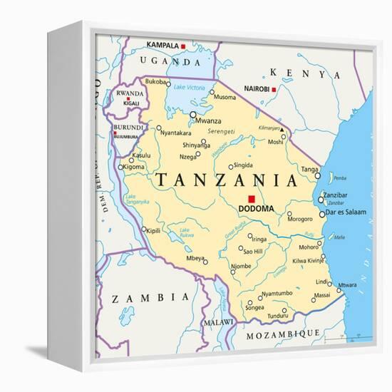 Tanzania Political Map-Peter Hermes Furian-Framed Stretched Canvas