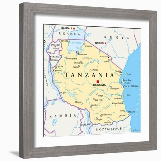 Tanzania Political Map-Peter Hermes Furian-Framed Premium Giclee Print