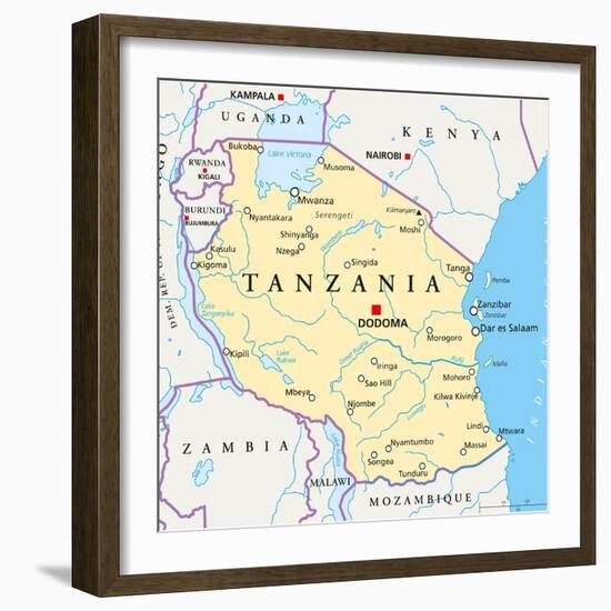 Tanzania Political Map-Peter Hermes Furian-Framed Premium Giclee Print