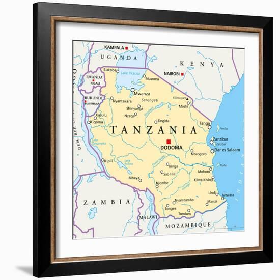 Tanzania Political Map-Peter Hermes Furian-Framed Premium Giclee Print