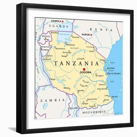 Tanzania Political Map-Peter Hermes Furian-Framed Premium Giclee Print