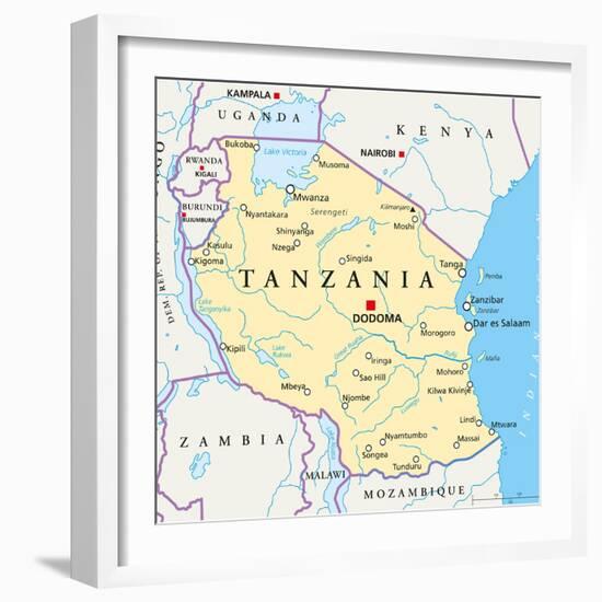 Tanzania Political Map-Peter Hermes Furian-Framed Premium Giclee Print