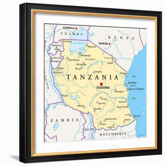 Tanzania Political Map-Peter Hermes Furian-Framed Premium Giclee Print