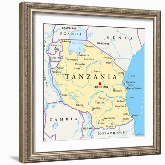 Tanzania Political Map-Peter Hermes Furian-Framed Art Print