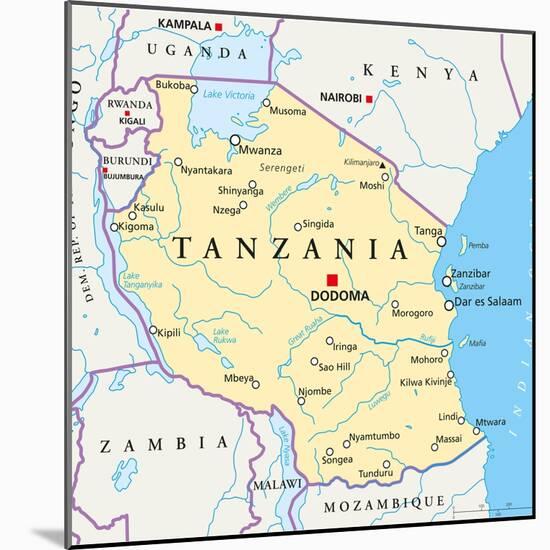 Tanzania Political Map-Peter Hermes Furian-Mounted Art Print