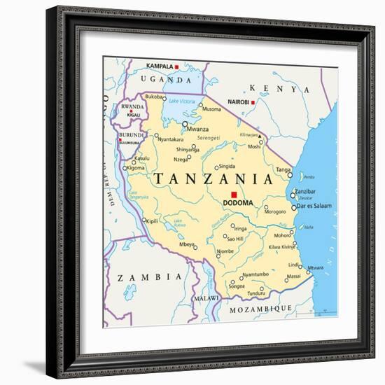 Tanzania Political Map-Peter Hermes Furian-Framed Art Print
