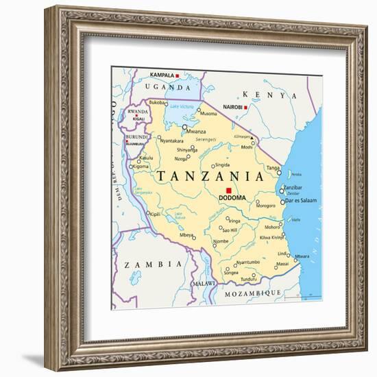 Tanzania Political Map-Peter Hermes Furian-Framed Art Print