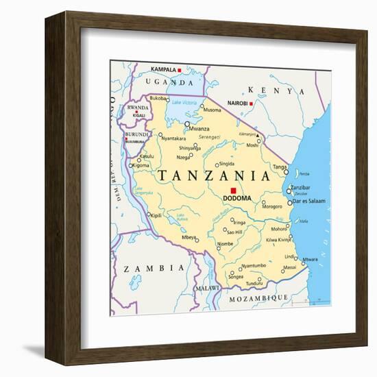 Tanzania Political Map-Peter Hermes Furian-Framed Art Print