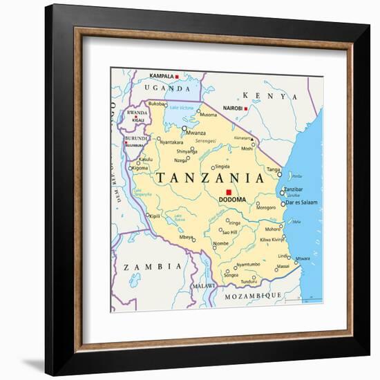 Tanzania Political Map-Peter Hermes Furian-Framed Art Print