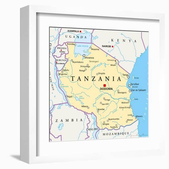 Tanzania Political Map-Peter Hermes Furian-Framed Art Print