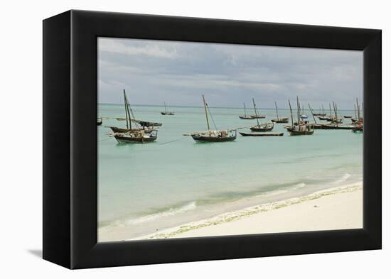 Tanzania, Zanzibar, Nungwi, Traditional Fisherman Boat on White Beach-Anthony Asael-Framed Premier Image Canvas