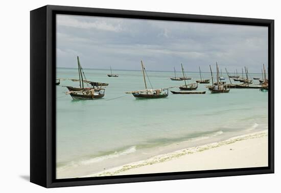 Tanzania, Zanzibar, Nungwi, Traditional Fisherman Boat on White Beach-Anthony Asael-Framed Premier Image Canvas