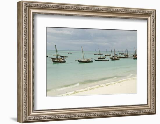 Tanzania, Zanzibar, Nungwi, Traditional Fisherman Boat on White Beach-Anthony Asael-Framed Photographic Print