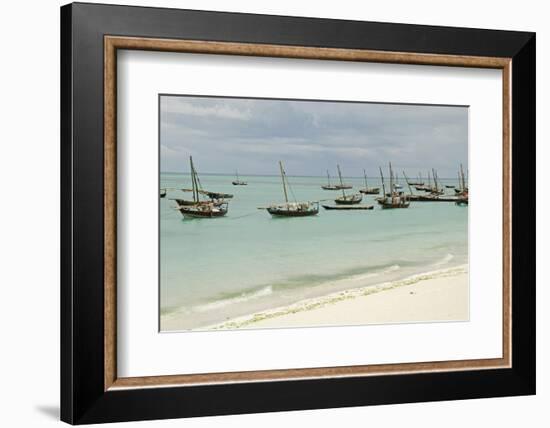 Tanzania, Zanzibar, Nungwi, Traditional Fisherman Boat on White Beach-Anthony Asael-Framed Photographic Print