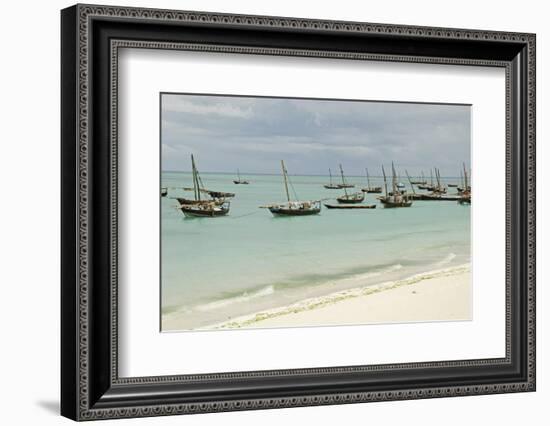 Tanzania, Zanzibar, Nungwi, Traditional Fisherman Boat on White Beach-Anthony Asael-Framed Photographic Print