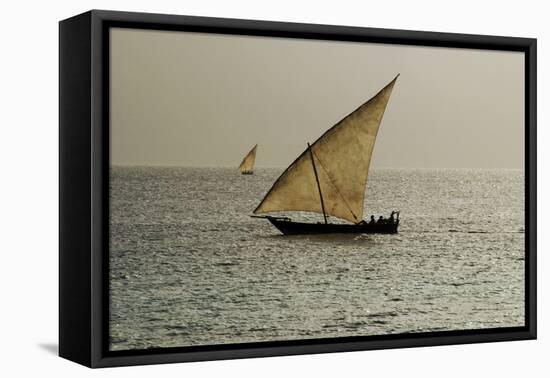 Tanzania, Zanzibar, Nungwi, Traditional Sailing Boat with Storm-Anthony Asael-Framed Premier Image Canvas