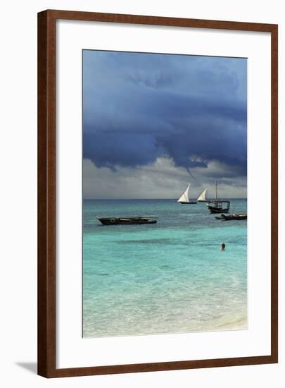 Tanzania, Zanzibar, Nungwi, Traditional Sailing Boat with Storm-Anthony Asael-Framed Photographic Print