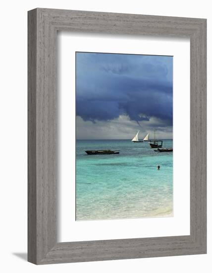 Tanzania, Zanzibar, Nungwi, Traditional Sailing Boat with Storm-Anthony Asael-Framed Photographic Print