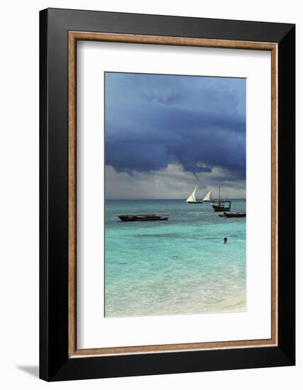 Tanzania, Zanzibar, Nungwi, Traditional Sailing Boat with Storm-Anthony Asael-Framed Photographic Print