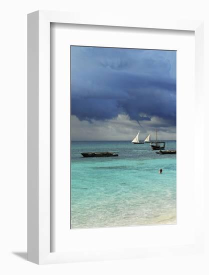 Tanzania, Zanzibar, Nungwi, Traditional Sailing Boat with Storm-Anthony Asael-Framed Photographic Print