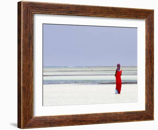 Tanzania, Zanzibar, Unguja, Pongwe, a Lady Looks Out to Sea-Nick Ledger-Framed Photographic Print