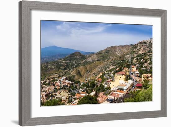 Taormina and Castelmola on the Right, with Mount Etna in Distance, Sicily, Italy, Europe-Matthew Williams-Ellis-Framed Photographic Print