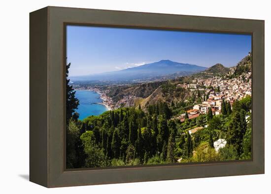 Taormina and Mount Etna Volcano Seen from Teatro Greco (Greek Theatre)-Matthew Williams-Ellis-Framed Premier Image Canvas