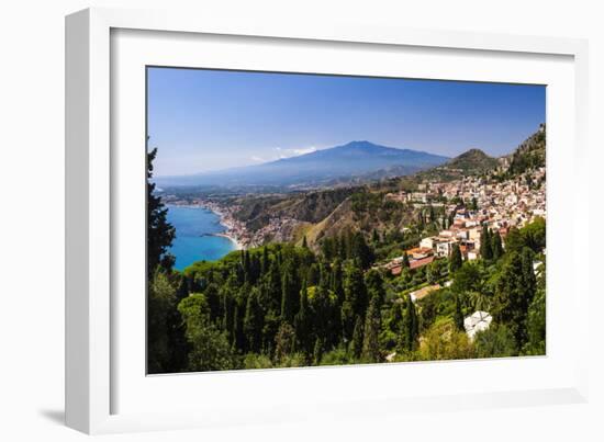 Taormina and Mount Etna Volcano Seen from Teatro Greco (Greek Theatre)-Matthew Williams-Ellis-Framed Photographic Print