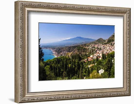 Taormina and Mount Etna Volcano Seen from Teatro Greco (Greek Theatre)-Matthew Williams-Ellis-Framed Photographic Print