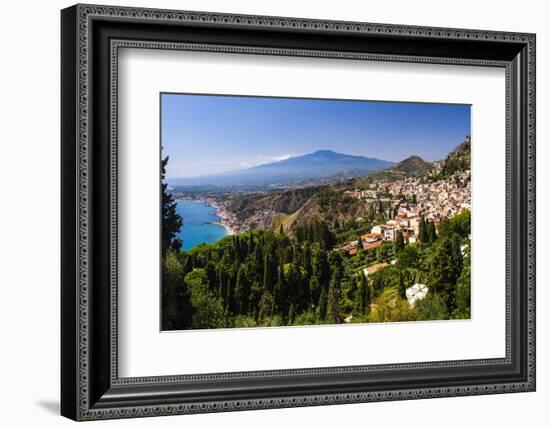 Taormina and Mount Etna Volcano Seen from Teatro Greco (Greek Theatre)-Matthew Williams-Ellis-Framed Photographic Print